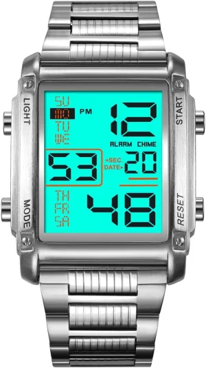 Rectangular separable pulverization integrity Stainless Steel Watch LED Digital Watch Multifunctional Fashion Watches Outdoor Sports Watch Men's 