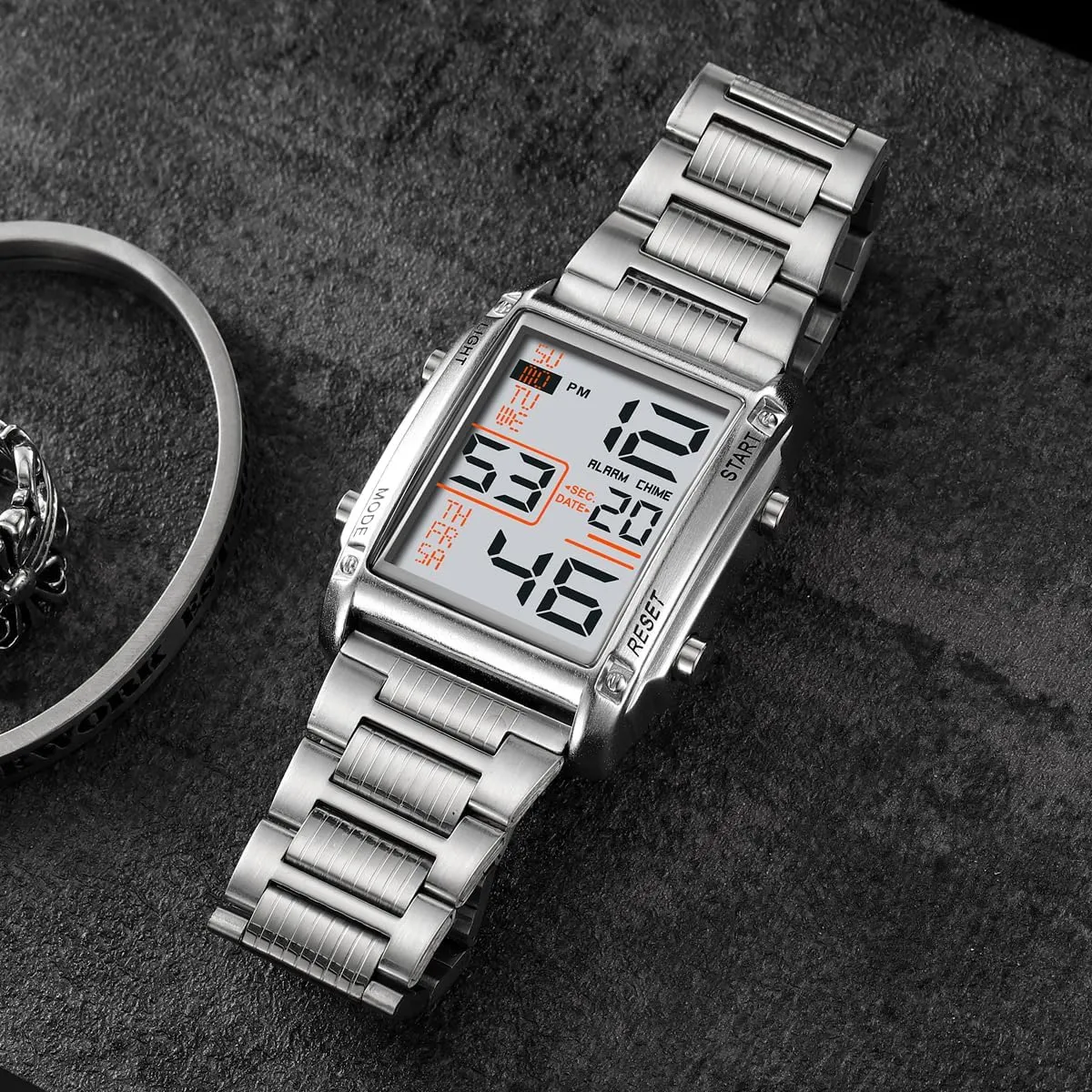 Rectangular separable pulverization integrity Stainless Steel Watch LED Digital Watch Multifunctional Fashion Watches Outdoor Sports Watch Men's 