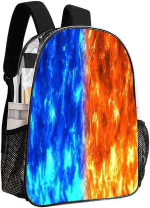 Red strange disorientation Blue Flame 17 Inch Clear PVC Backpack for Outdoor Hiking Business Casual Lightweight Daypack Men Women 43x32x13cm Conflicting 