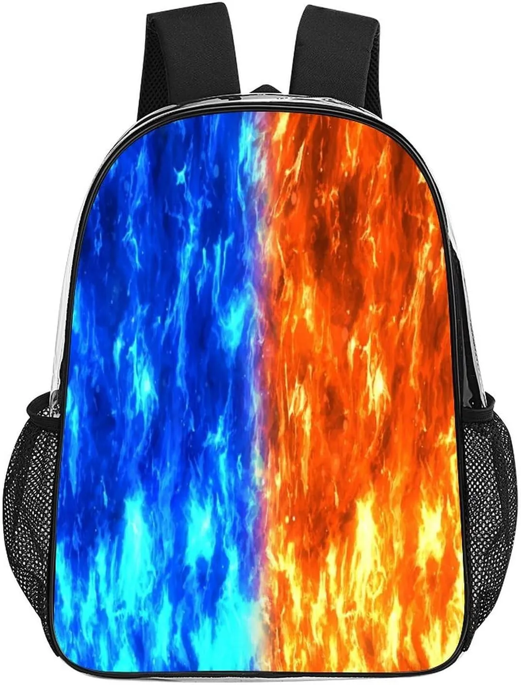 Red strange disorientation Blue Flame 17 Inch Clear PVC Backpack for Outdoor Hiking Business Casual Lightweight Daypack Men Women 43x32x13cm Conflicting 