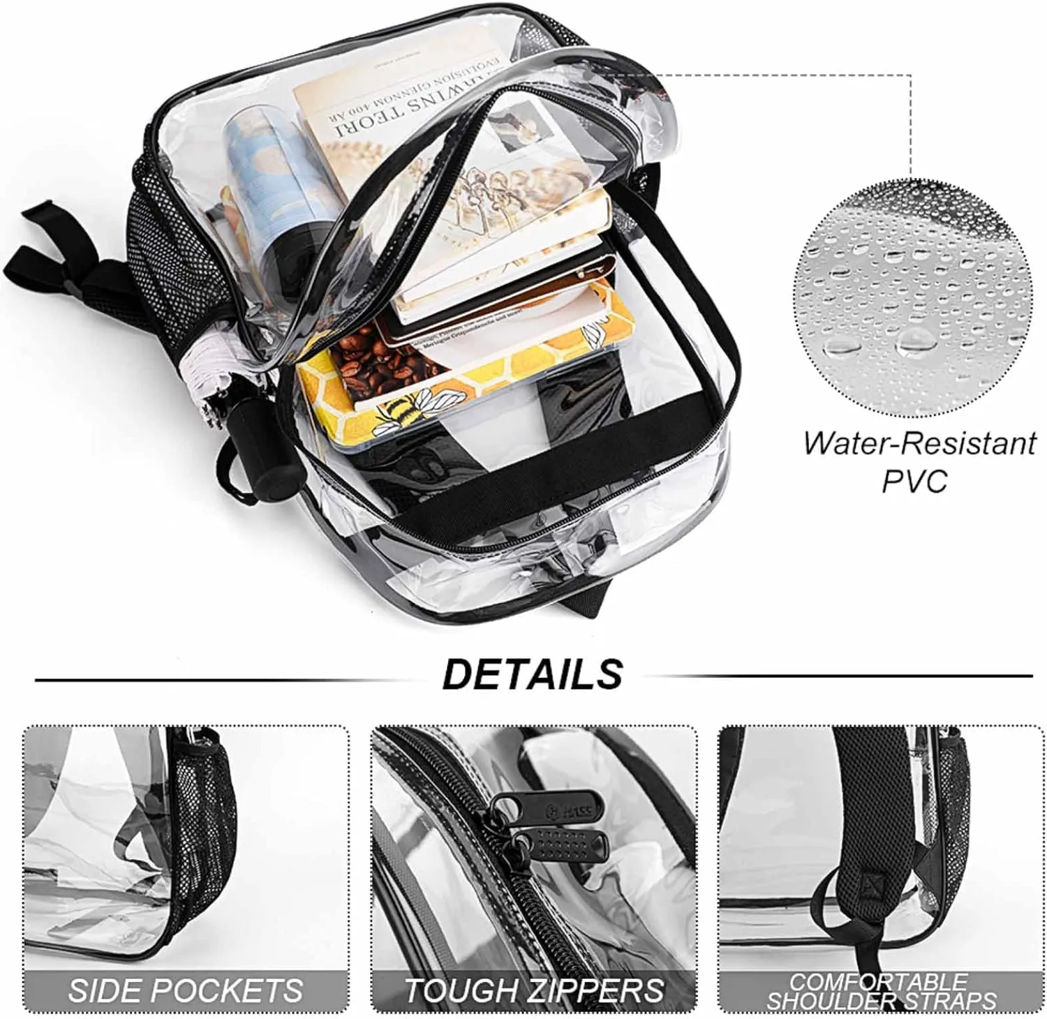 Red strange disorientation Blue Flame 17 Inch Clear PVC Backpack for Outdoor Hiking Business Casual Lightweight Daypack Men Women 43x32x13cm Conflicting 
