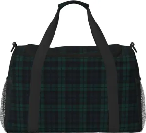 Reinforced Design Black Watch Tartan Lightweight Travel Duffle Bag ?C Spacious Overnight Bag With Mesh imprint illustrator Side Pockets, Adjustable Strap & 