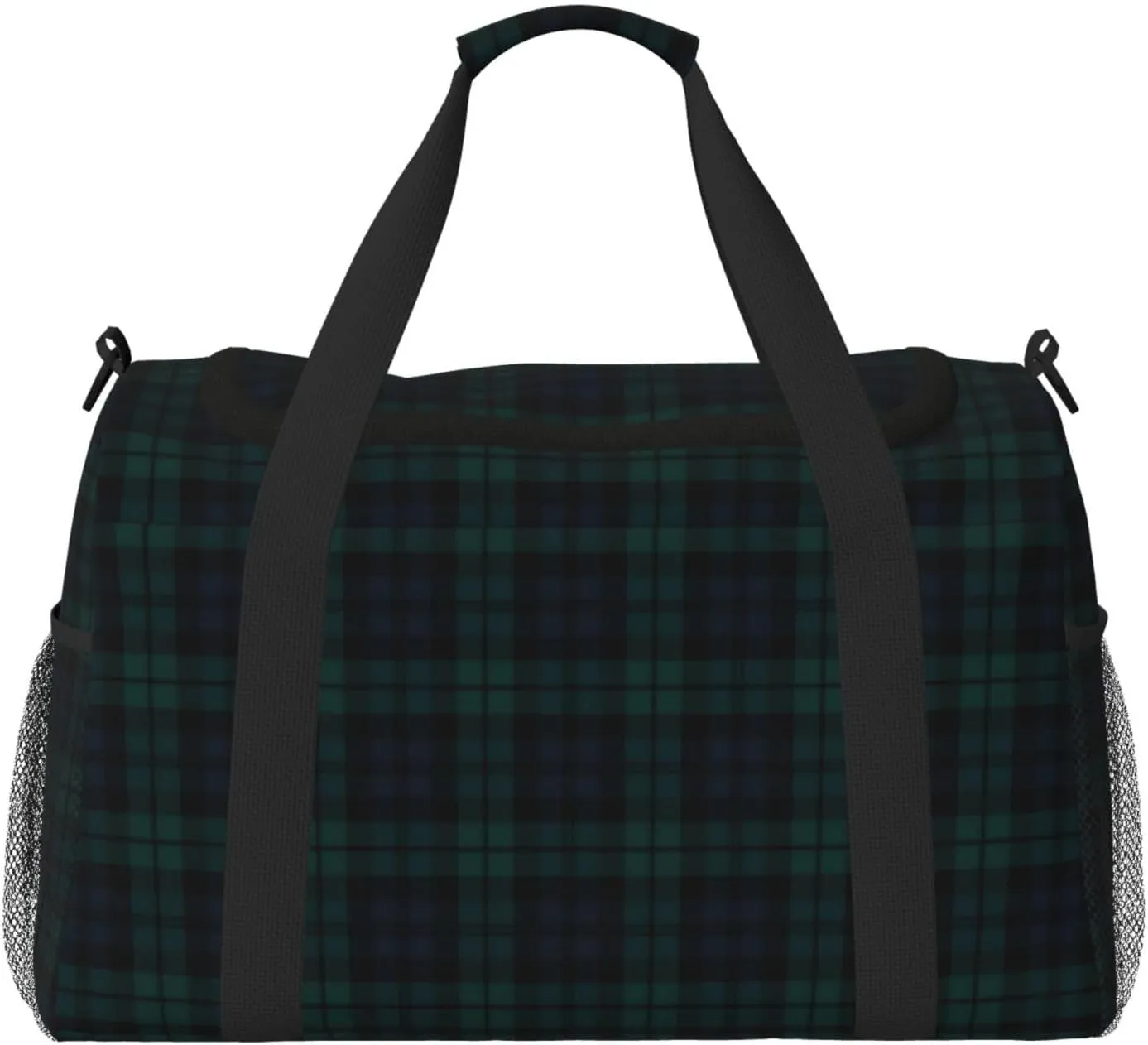 Reinforced Design Black Watch Tartan Lightweight Travel Duffle Bag ?C Spacious Overnight Bag With Mesh imprint illustrator Side Pockets, Adjustable Strap & 