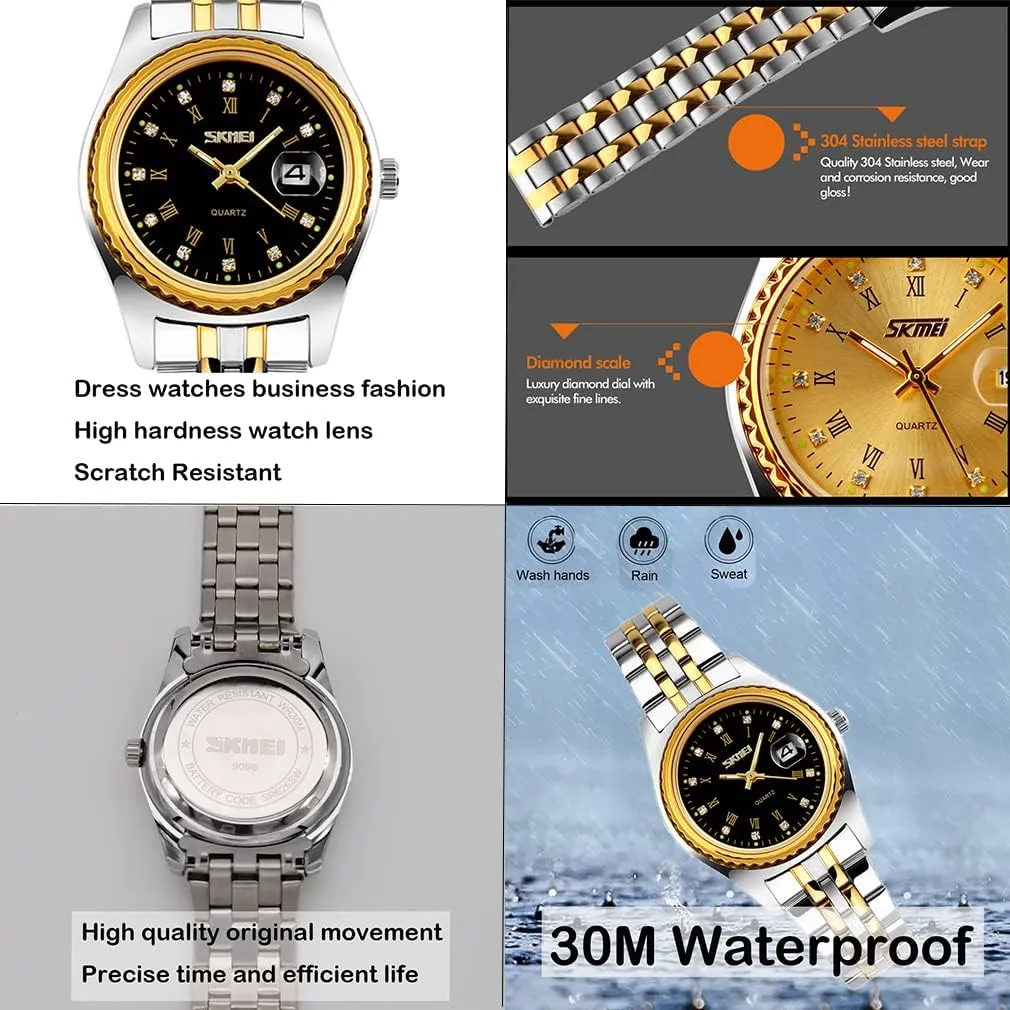 reliance peripheral Gold Silver Wrist Watch SKMEI Watches for Women Ladies Female Stainless Dress Luxury Business Classic Fashion Analog Quartz Waterproof Simple Day Date Wife Girls Gifts 