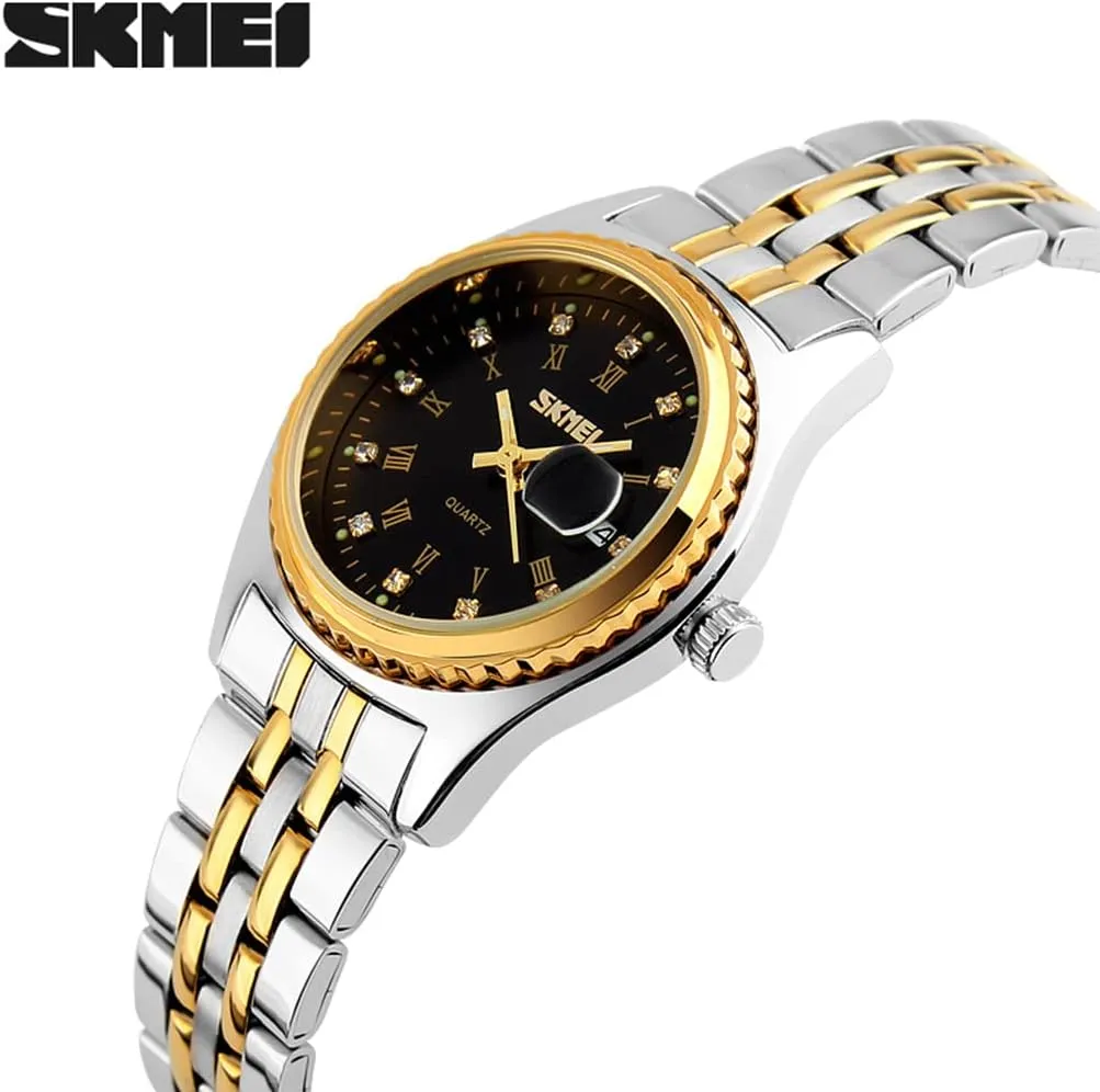 reliance peripheral Gold Silver Wrist Watch SKMEI Watches for Women Ladies Female Stainless Dress Luxury Business Classic Fashion Analog Quartz Waterproof Simple Day Date Wife Girls Gifts 
