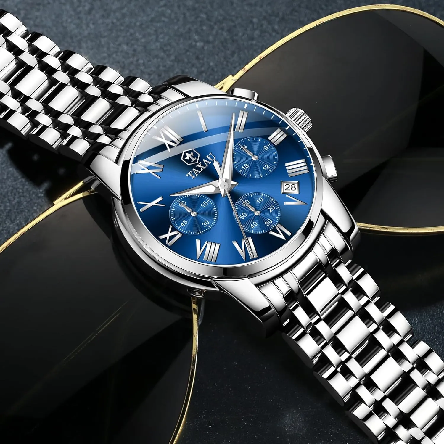 reloj de Hombre Watch vocal relief Men Stainless Steel Luxury Diamond Chronograph with Date Business 