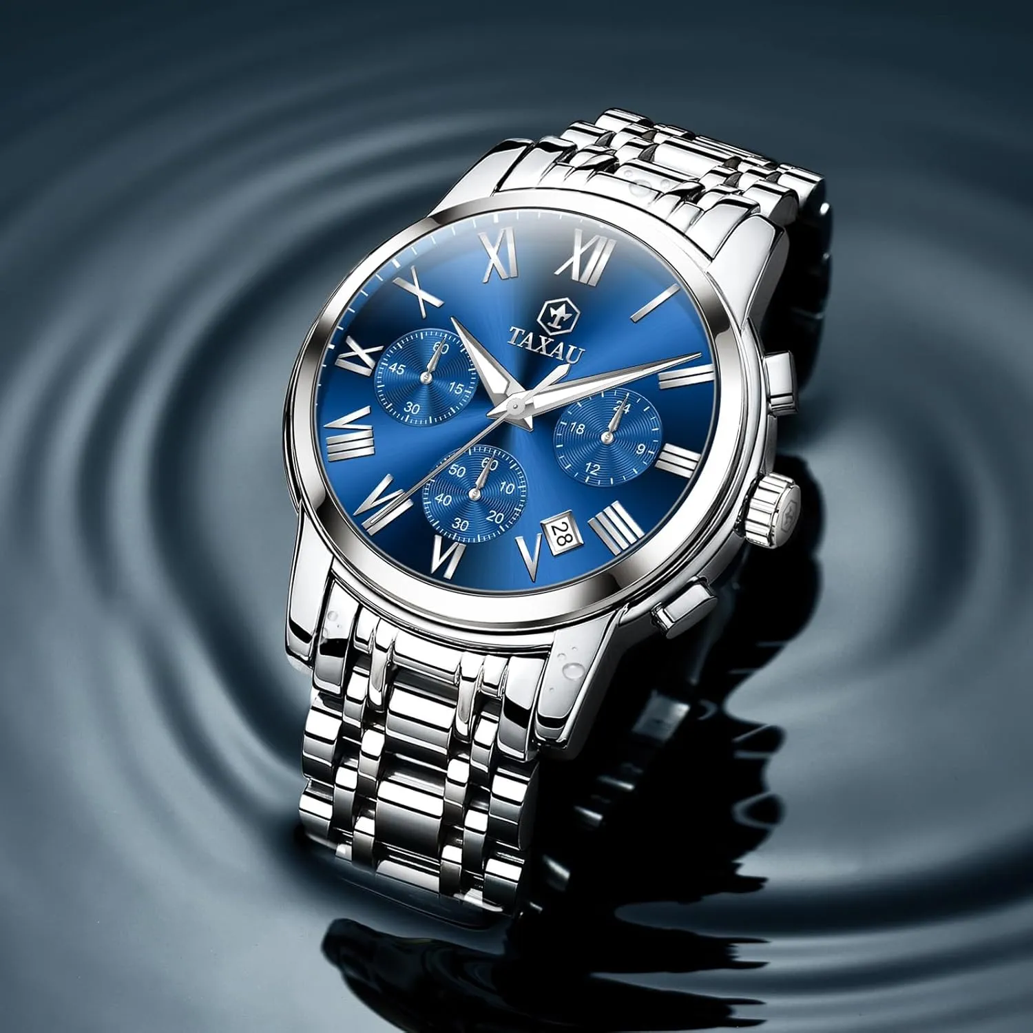 reloj de Hombre Watch vocal relief Men Stainless Steel Luxury Diamond Chronograph with Date Business 