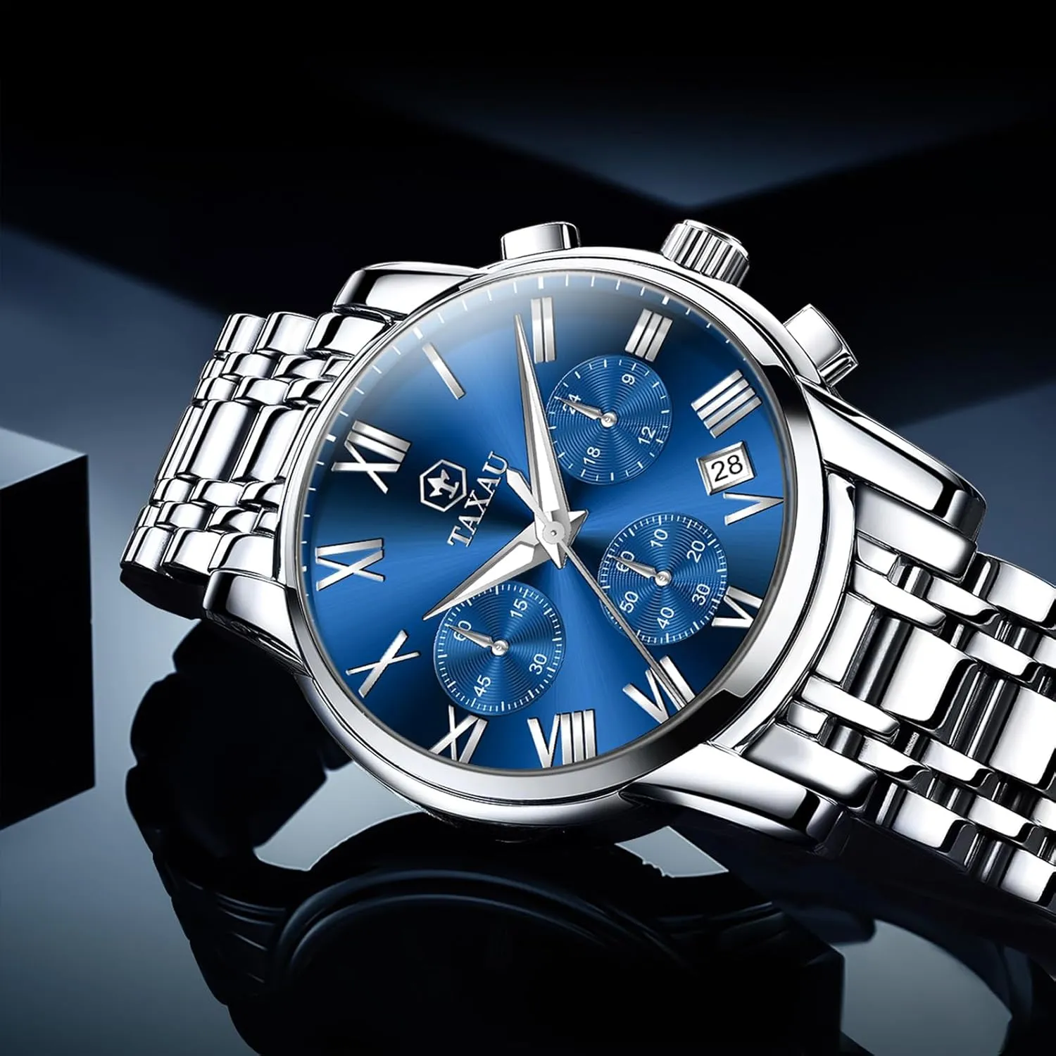reloj de Hombre Watch vocal relief Men Stainless Steel Luxury Diamond Chronograph with Date Business 