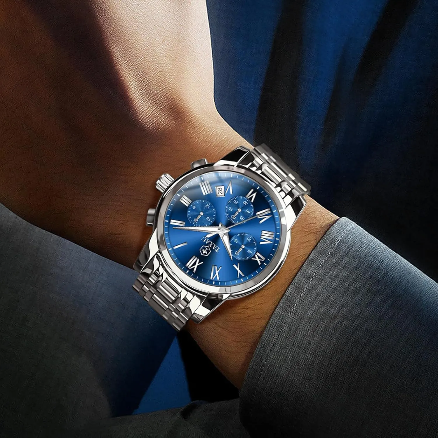 reloj de Hombre Watch vocal relief Men Stainless Steel Luxury Diamond Chronograph with Date Business 
