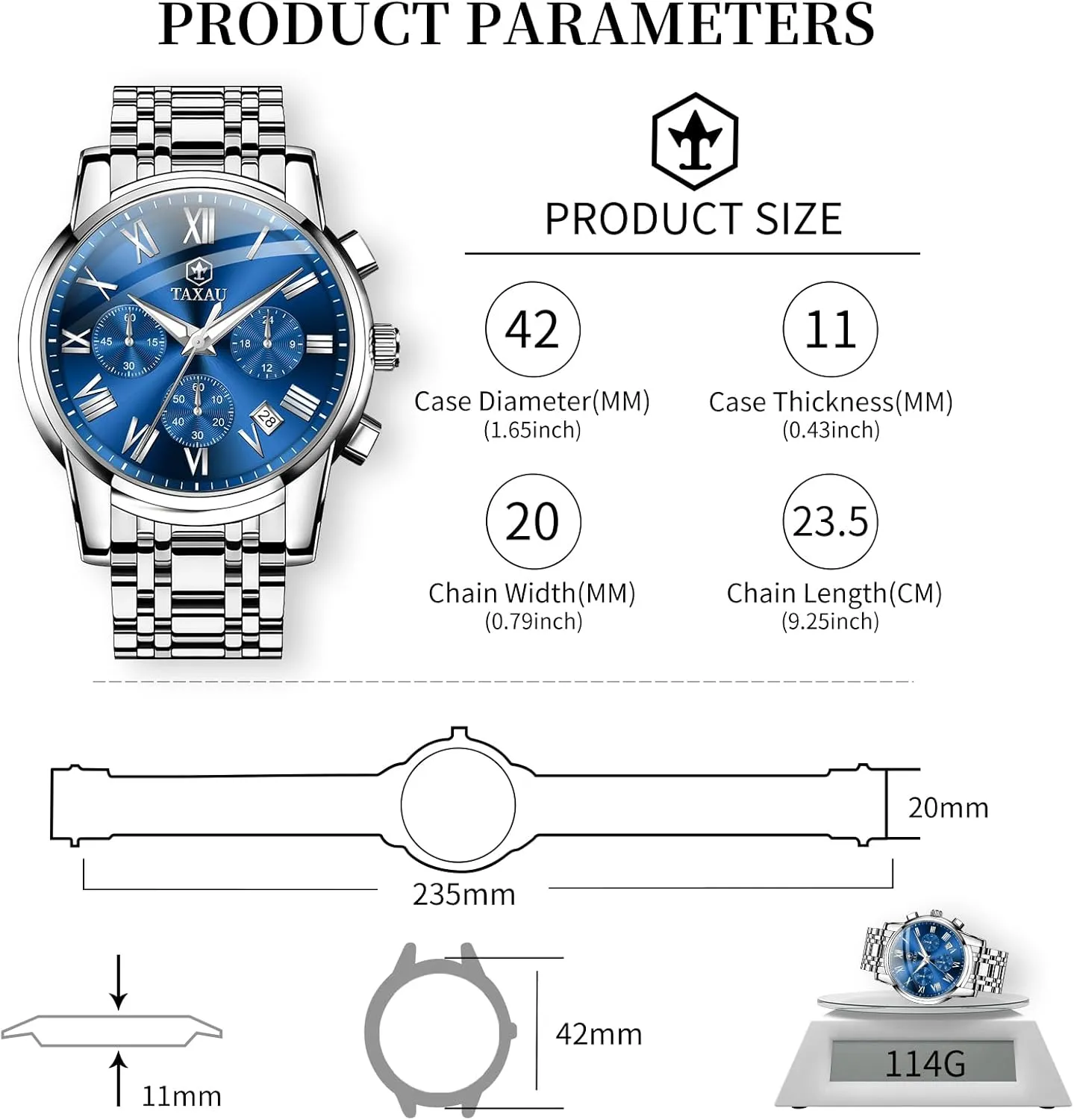 reloj de Hombre Watch vocal relief Men Stainless Steel Luxury Diamond Chronograph with Date Business 