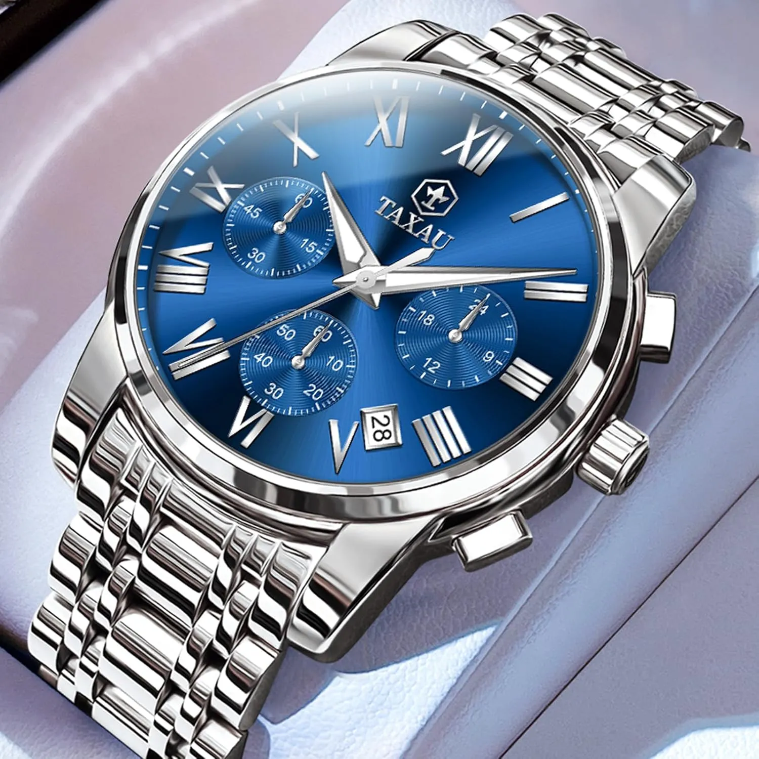 reloj de Hombre Watch vocal relief Men Stainless Steel Luxury Diamond Chronograph with Date Business 