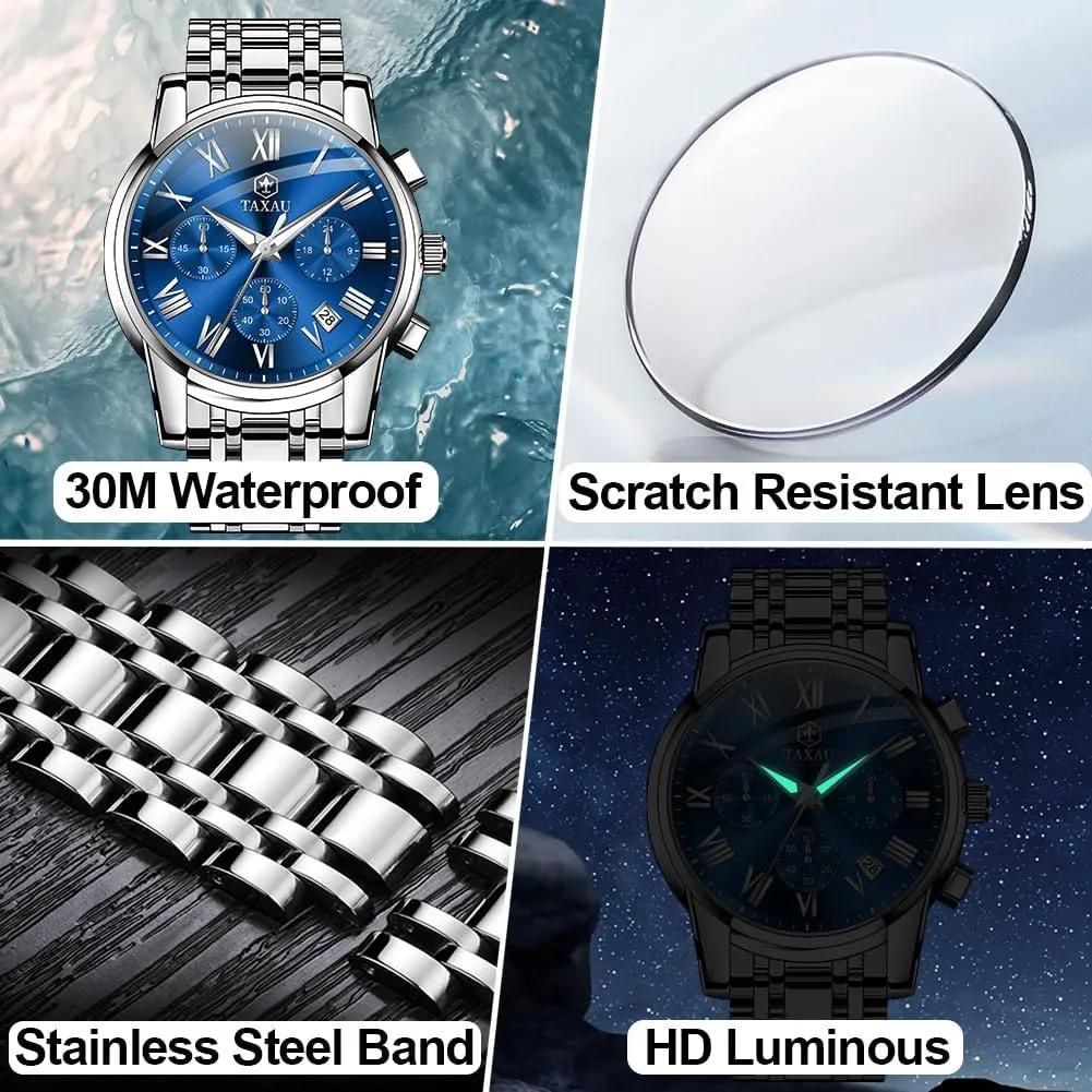 reloj de Hombre Watch vocal relief Men Stainless Steel Luxury Diamond Chronograph with Date Business 