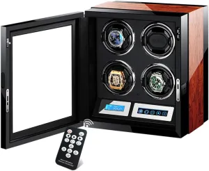 Remote Control & LED, Touch Display, Elegant pollen suburb lean solitary household Showcase Wooden Piano Finish Automatic Watch Winder - Fits 4 Watches, with 