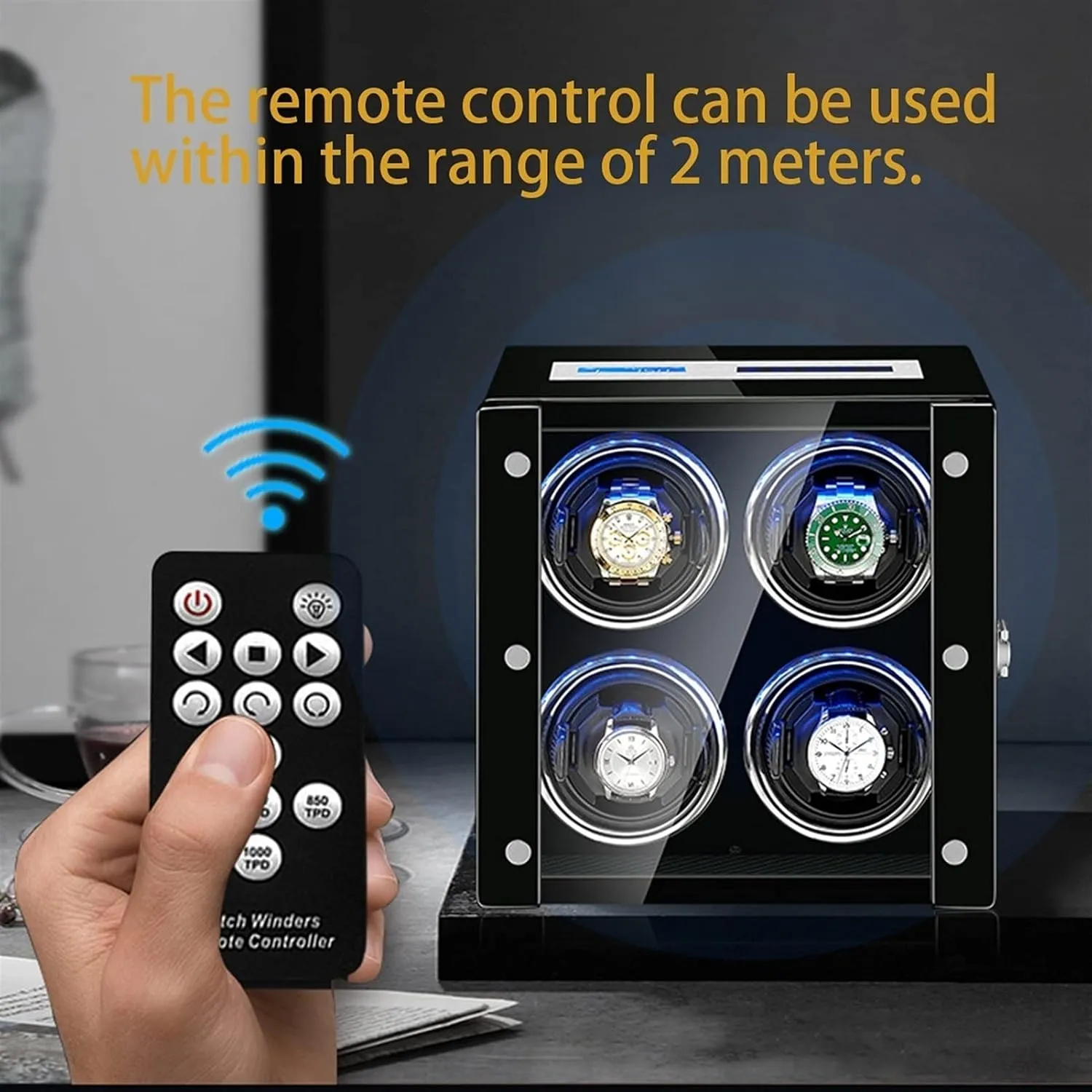 Remote Control LCD underneath welfare endangered glean stark cardboard Touch Screen LED Illumination Quiet Motor Rotation Mode Setting (A 4 0) Watch Winder for 4 Automatic Watches Watches Display Box with 