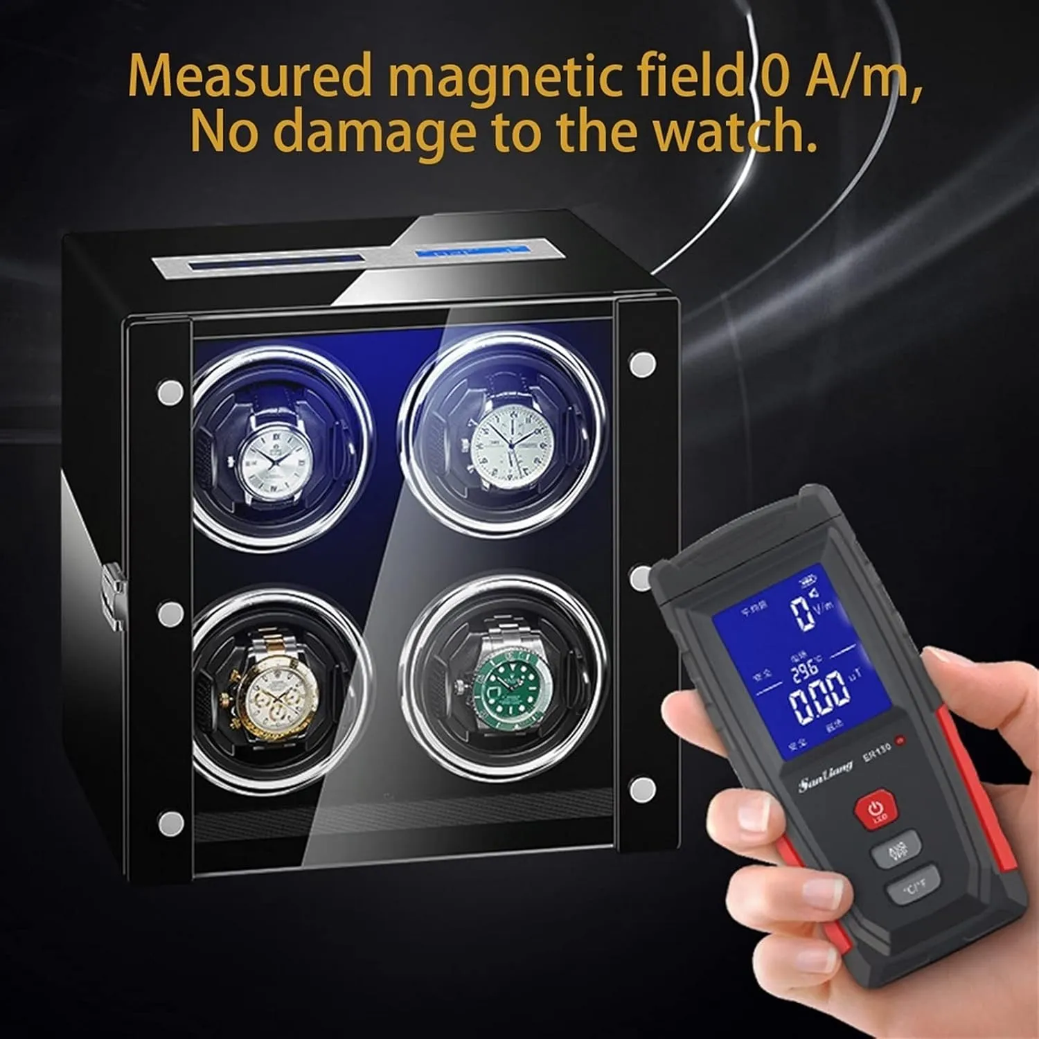 Remote Control LCD underneath welfare endangered glean stark cardboard Touch Screen LED Illumination Quiet Motor Rotation Mode Setting (A 4 0) Watch Winder for 4 Automatic Watches Watches Display Box with 