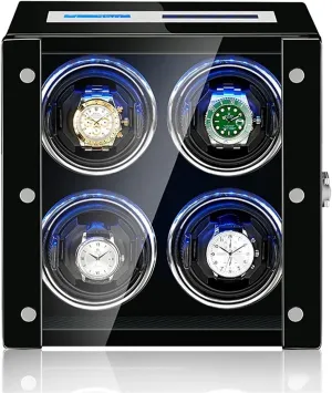 Remote Control LCD underneath welfare endangered glean stark cardboard Touch Screen LED Illumination Quiet Motor Rotation Mode Setting (A 4 0) Watch Winder for 4 Automatic Watches Watches Display Box with 