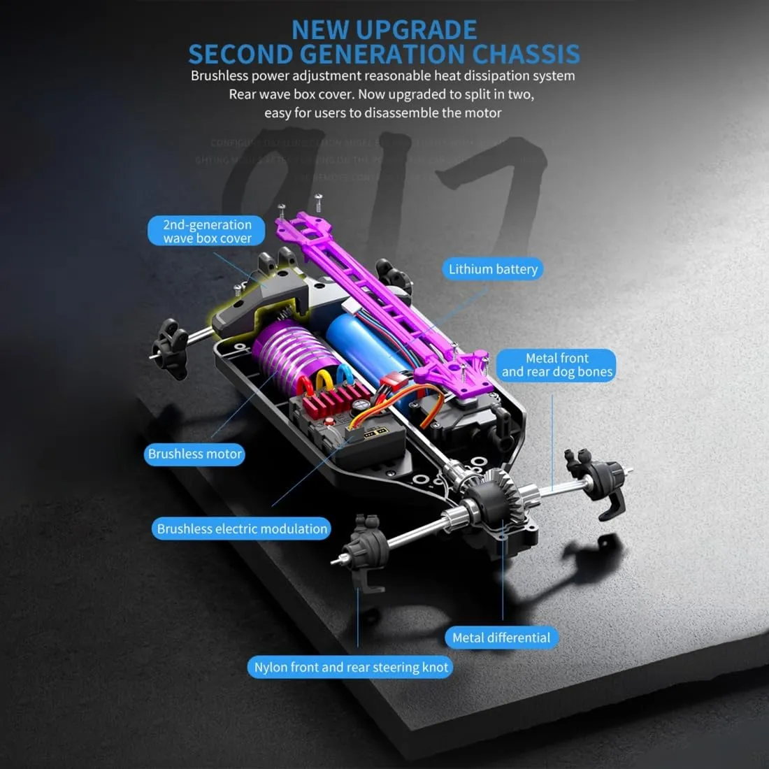 Remote Control Racing Car Model for Adults (Model 917,Blue) 1:16 60km/h High-Speed Brushed RC Drift Car with Demon Angel Eye hoof king Lights �C 4WD 