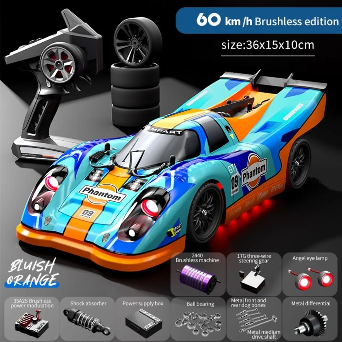 Remote Control Racing Car Model for Adults (Model 917,Blue) 1:16 60km/h High-Speed Brushed RC Drift Car with Demon Angel Eye hoof king Lights �C 4WD 