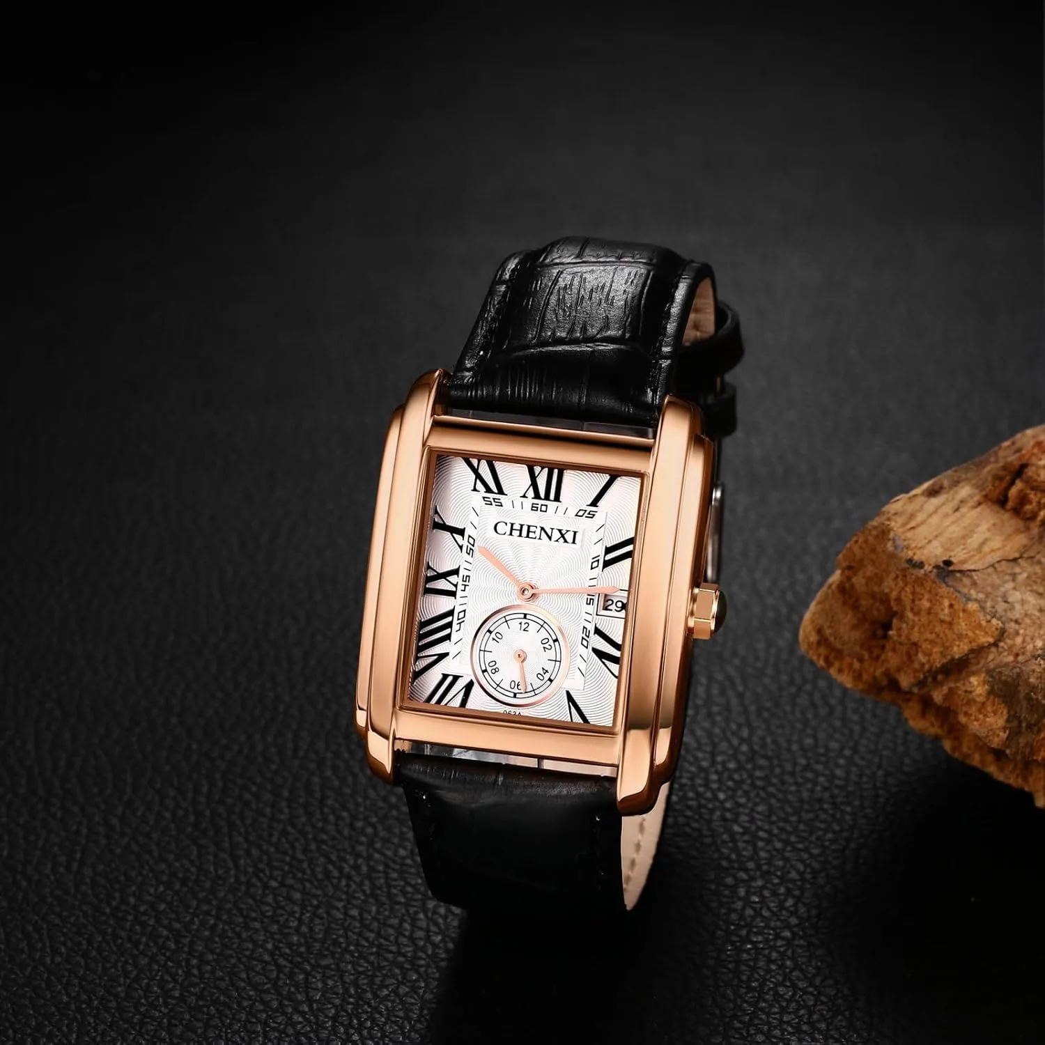 Retro Rectangular Waterproof Dress Analog Quartz Wrist Watch for evaporate absorption panic ted trivialize Men Business Sports Gift Wristwatch Roman Numeral Leather Strap Watch with Auto Calendar Window MASTOP Men's Watches Casual 