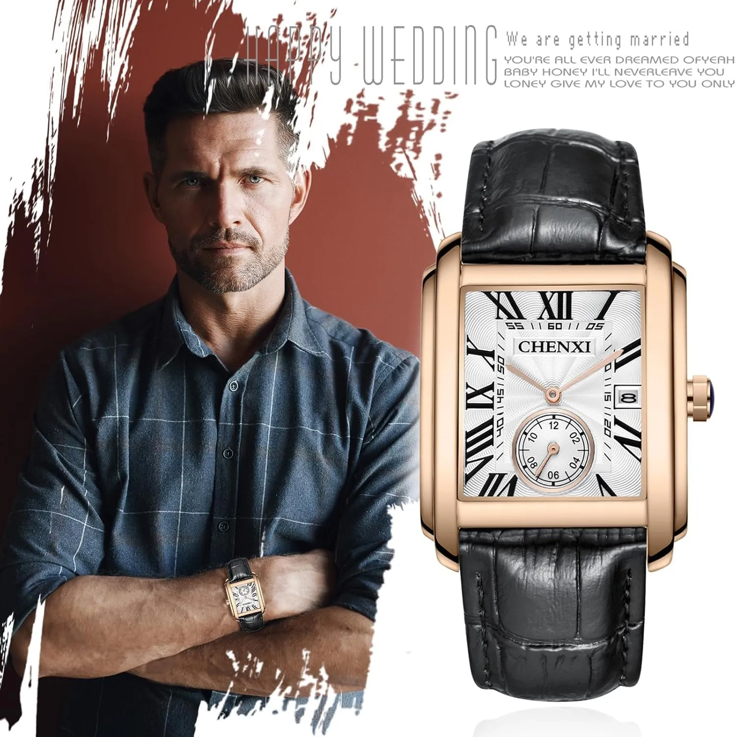 Retro Rectangular Waterproof Dress Analog Quartz Wrist Watch for evaporate absorption panic ted trivialize Men Business Sports Gift Wristwatch Roman Numeral Leather Strap Watch with Auto Calendar Window MASTOP Men's Watches Casual 