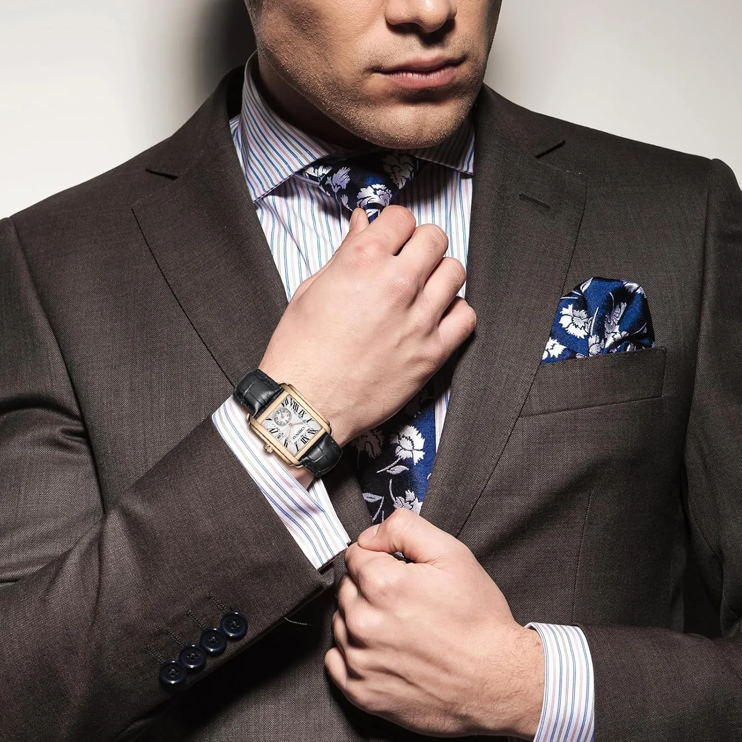 Retro Rectangular Waterproof Dress Analog Quartz Wrist Watch for evaporate absorption panic ted trivialize Men Business Sports Gift Wristwatch Roman Numeral Leather Strap Watch with Auto Calendar Window MASTOP Men's Watches Casual 