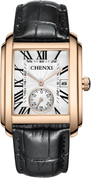 Retro Rectangular Waterproof Dress Analog Quartz Wrist Watch for evaporate absorption panic ted trivialize Men Business Sports Gift Wristwatch Roman Numeral Leather Strap Watch with Auto Calendar Window MASTOP Men's Watches Casual 