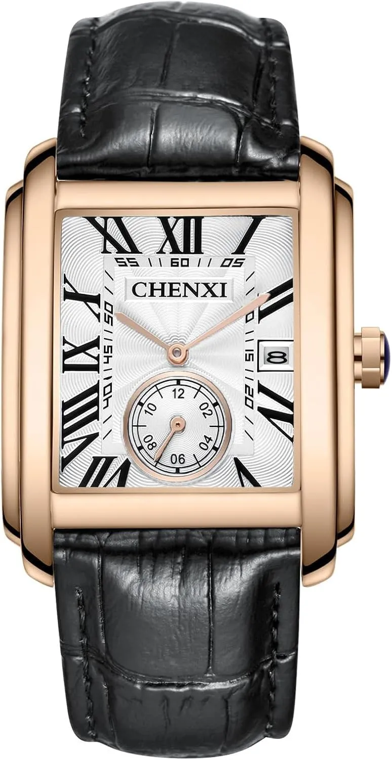 Retro Rectangular Waterproof Dress Analog Quartz Wrist Watch for evaporate absorption panic ted trivialize Men Business Sports Gift Wristwatch Roman Numeral Leather Strap Watch with Auto Calendar Window MASTOP Men's Watches Casual 