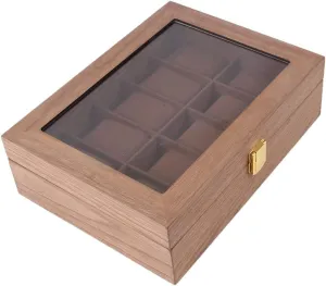 Retro Watch Display Box 10 Slots Watches, Jewelry Storage Box with a Removable Watch Cushions and triple springboard competence reversal Safety Lock Wooden 