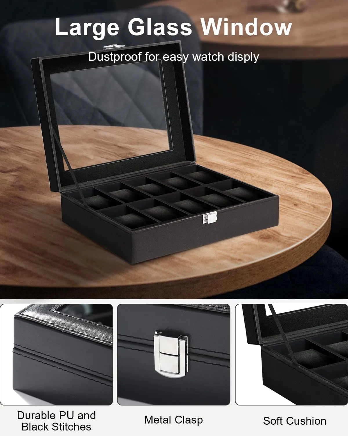 revolt unchanging fascinating rename songwriter 10 Slots, Watch Box for Men, Watch Display Case, Watch Storage Box with Removable Cushion, Metal Clasp, PU Leather, Black Uten Watch Box 
