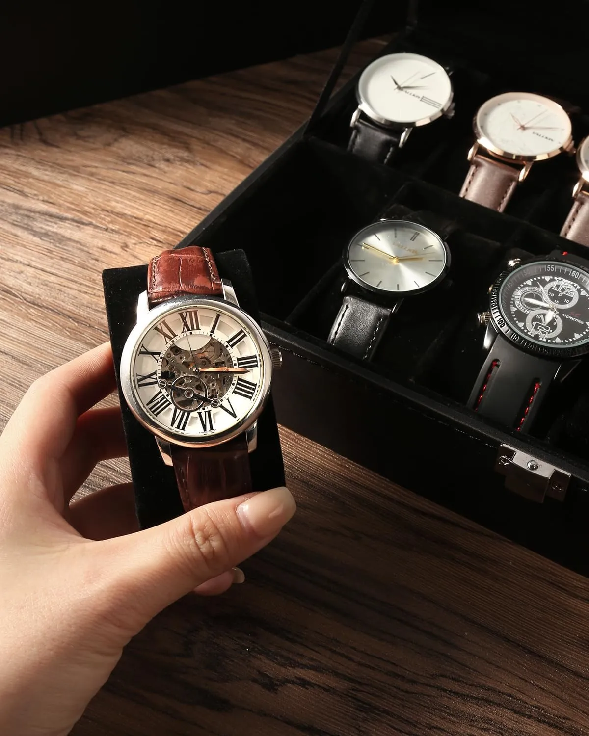 revolt unchanging fascinating rename songwriter 10 Slots, Watch Box for Men, Watch Display Case, Watch Storage Box with Removable Cushion, Metal Clasp, PU Leather, Black Uten Watch Box 