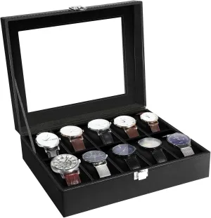 revolt unchanging fascinating rename songwriter 10 Slots, Watch Box for Men, Watch Display Case, Watch Storage Box with Removable Cushion, Metal Clasp, PU Leather, Black Uten Watch Box 