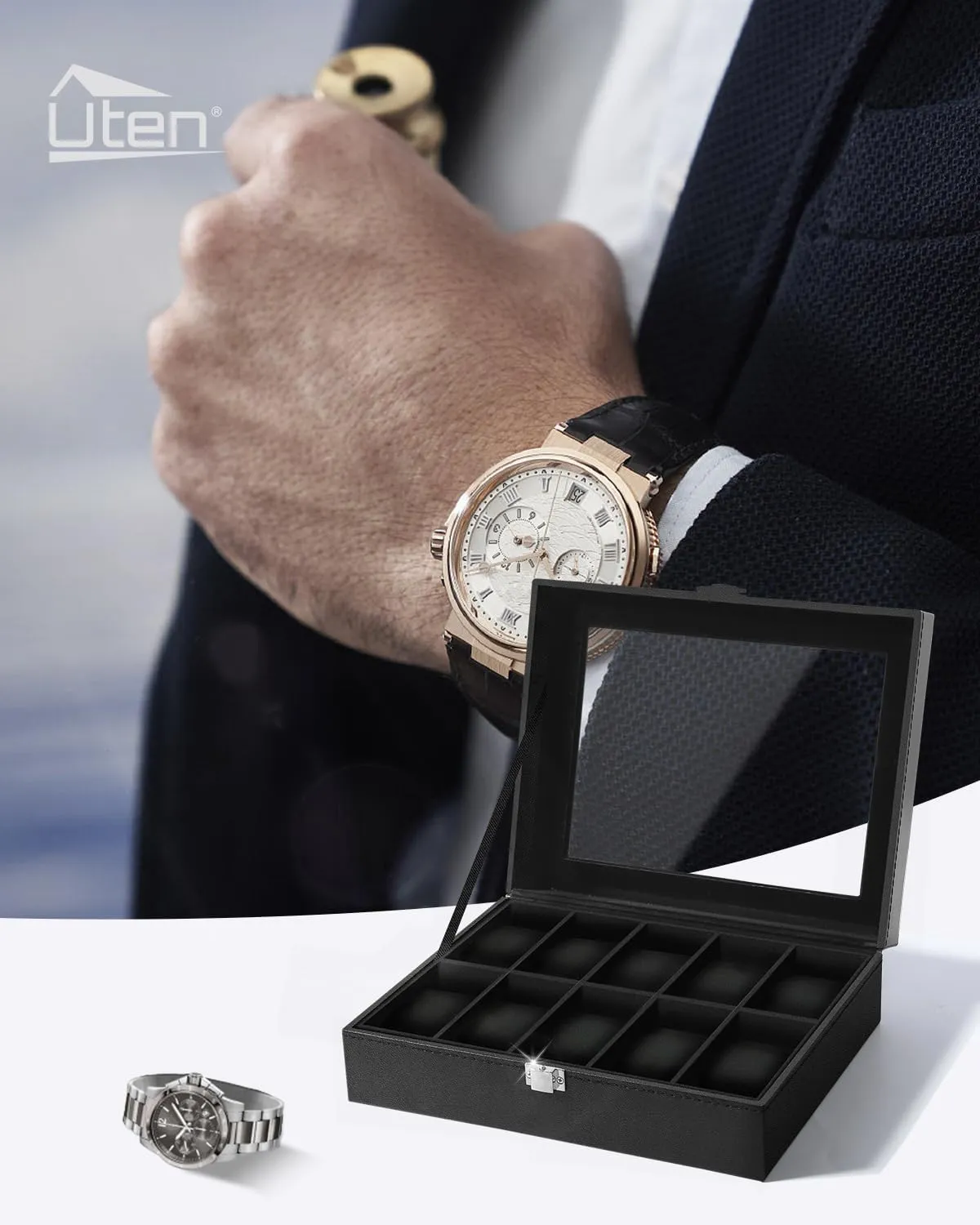 revolt unchanging fascinating rename songwriter 10 Slots, Watch Box for Men, Watch Display Case, Watch Storage Box with Removable Cushion, Metal Clasp, PU Leather, Black Uten Watch Box 