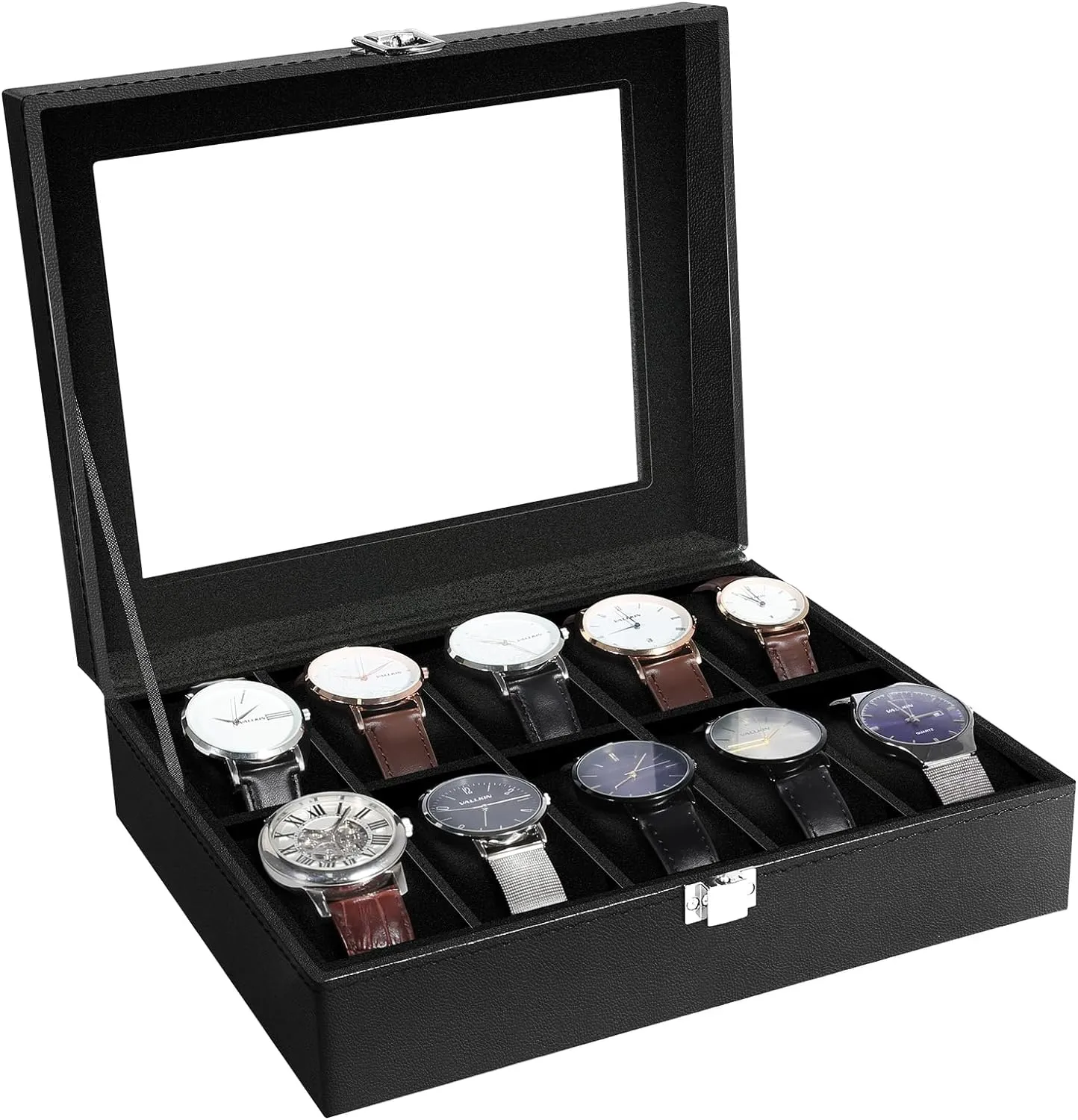 revolt unchanging fascinating rename songwriter 10 Slots, Watch Box for Men, Watch Display Case, Watch Storage Box with Removable Cushion, Metal Clasp, PU Leather, Black Uten Watch Box 