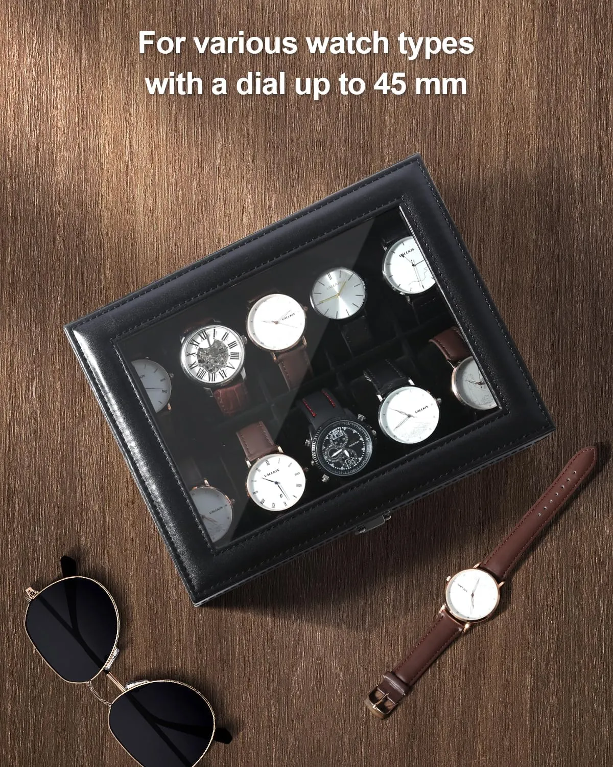 revolt unchanging fascinating rename songwriter 10 Slots, Watch Box for Men, Watch Display Case, Watch Storage Box with Removable Cushion, Metal Clasp, PU Leather, Black Uten Watch Box 