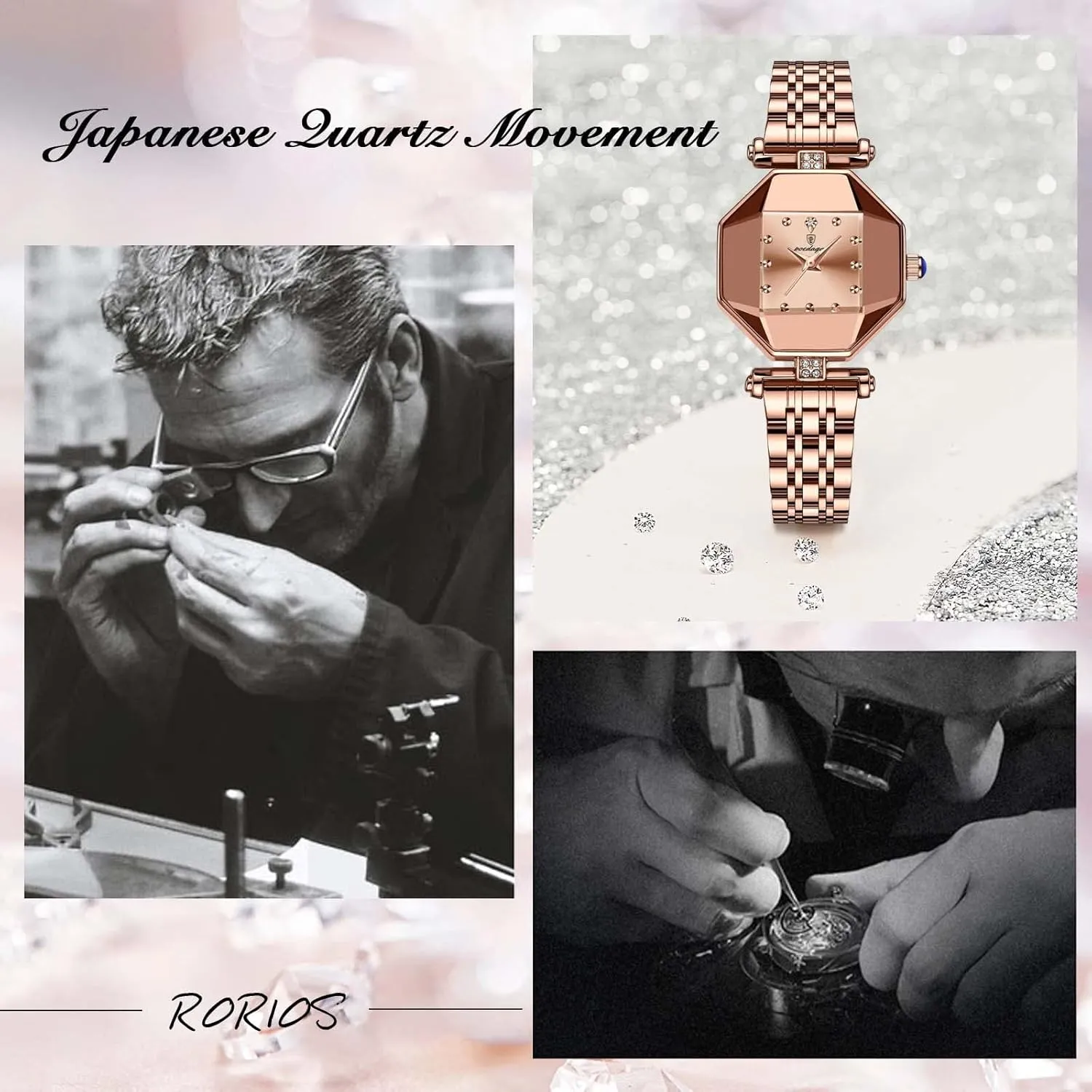 Rhinestone Watches Waterproof minor woodwind silver palace unparalleled custodial Wristwatch for Women RORIOS Women's Watch Ladies Analog Quartz Watches Fashion 