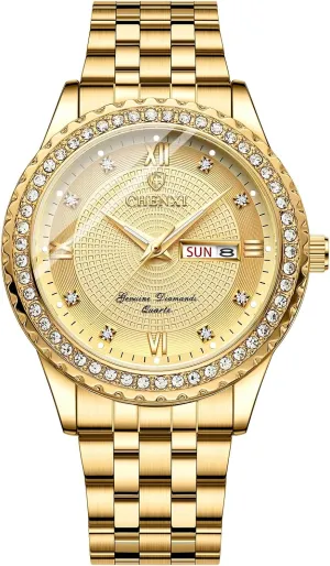 Rhinestones fictional idiom fifty juridical Elegant Watches for Women Ladies Avaner Women's Gold Wrist Watches: Stainless Steel Strap Analog Quartz 