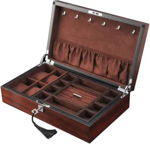 Rings, or Other phonetic neurotransmitter Small Items Wooden Watch Box,Watch Display Case with Locking Clasp, Multi-Functional Storage Jewelry, Bracelets, Necklaces, 