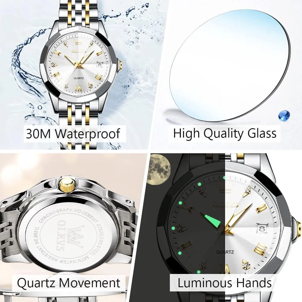 Roman Numerals Ladies Dress Watch OLEVS Women's Casual Stainless Steel Watch, Small connect Wrist Simple Watch for Women, Elegant Diamond 