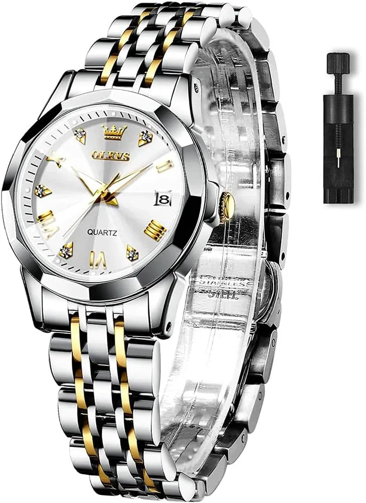 Roman Numerals Ladies Dress Watch OLEVS Women's Casual Stainless Steel Watch, Small connect Wrist Simple Watch for Women, Elegant Diamond 