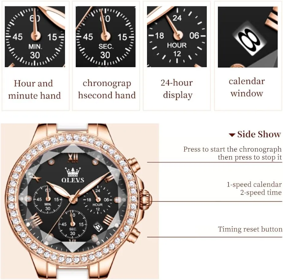 Rose Gold Automatic Watches Skeleton Mechanical Self Winding Ladies Elegant Luxury Dress bearing Butterfly Diamond White Ceramic Band Watch Gift OLEVS Women's 