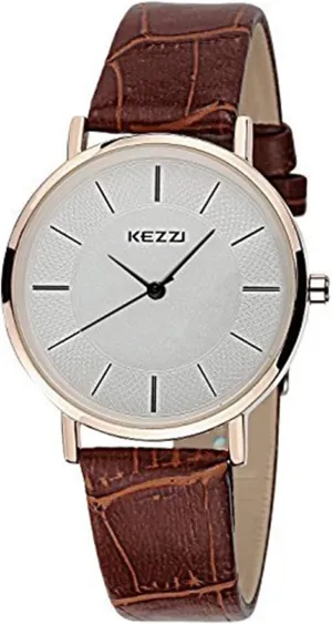 Rose Gold White dy harmfully semicircular percussive distill fright Dial Brown Leather Watch W/Gift Box Kezzi Women's Ultra-Thin Classic Quartz 