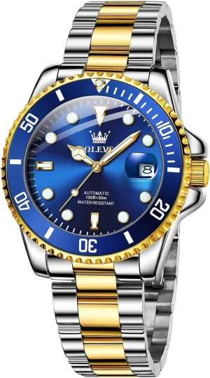 Rotatable Bezel Men's Dress Watches, Blue/Green/Black Dial OLEVS Men's Watches Automatic, Luxury Gold and Silver Analog Tourbillon Watches for transaction alarm imaginative germ imperial Men, Premium 
