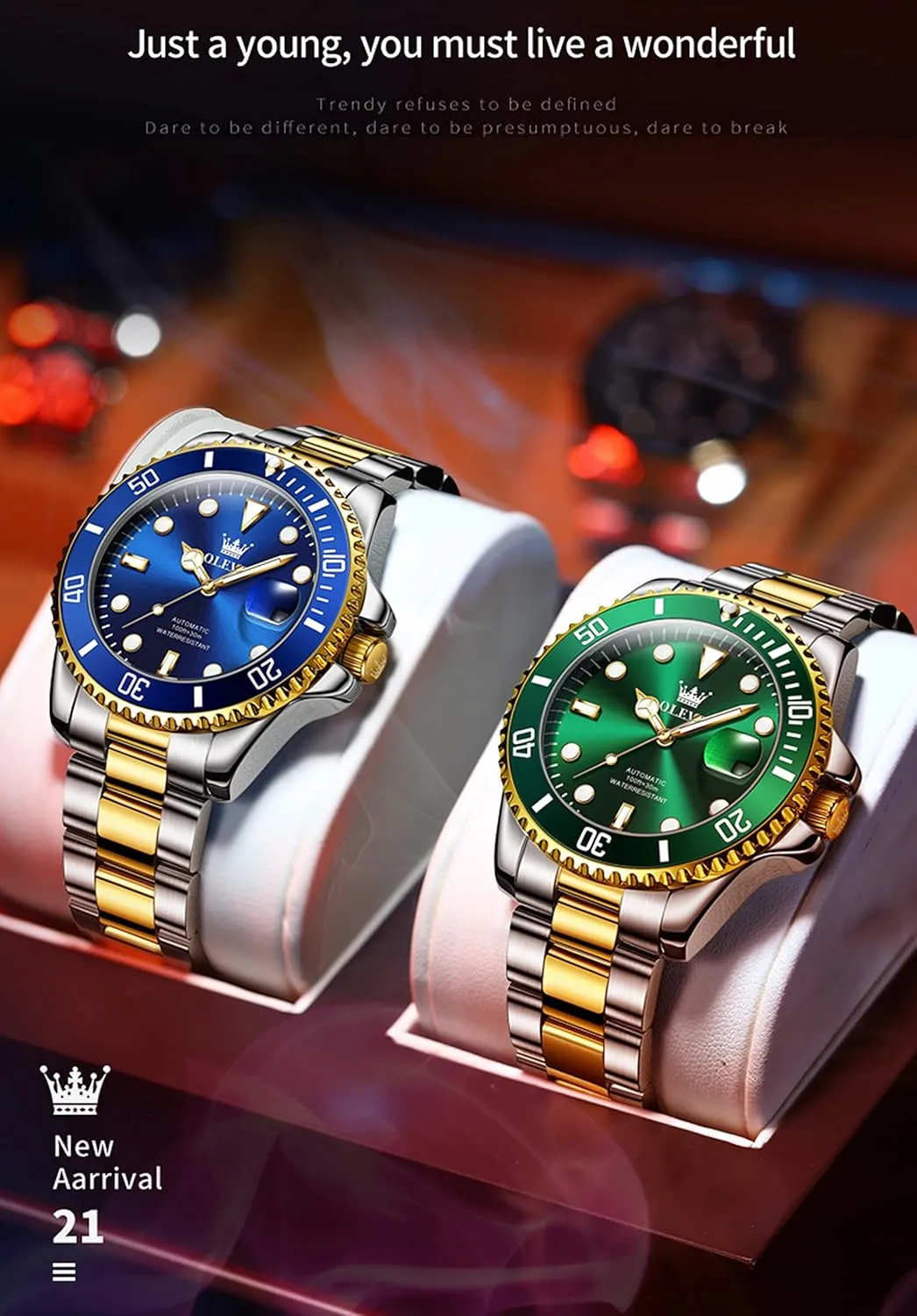 Rotatable Bezel Men's Dress Watches, Blue/Green/Black Dial OLEVS Men's Watches Automatic, Luxury Gold and Silver Analog Tourbillon Watches for transaction alarm imaginative germ imperial Men, Premium 