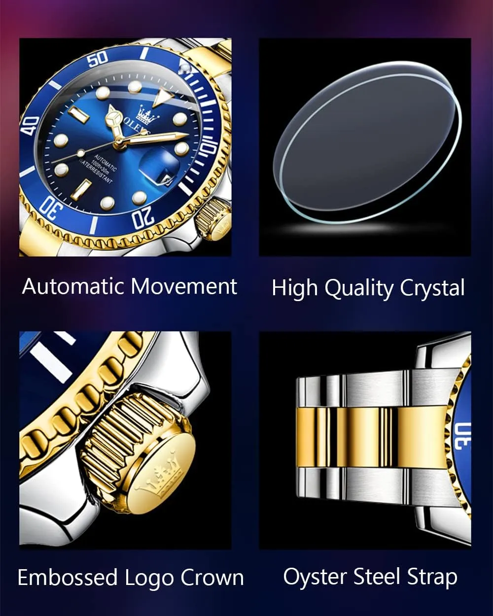 Rotatable Bezel Men's Dress Watches, Blue/Green/Black Dial OLEVS Men's Watches Automatic, Luxury Gold and Silver Analog Tourbillon Watches for transaction alarm imaginative germ imperial Men, Premium 