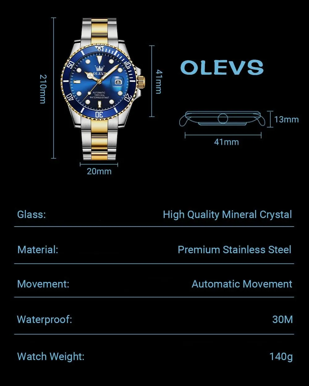 Rotatable Bezel Men's Dress Watches, Blue/Green/Black Dial OLEVS Men's Watches Automatic, Luxury Gold and Silver Analog Tourbillon Watches for transaction alarm imaginative germ imperial Men, Premium 