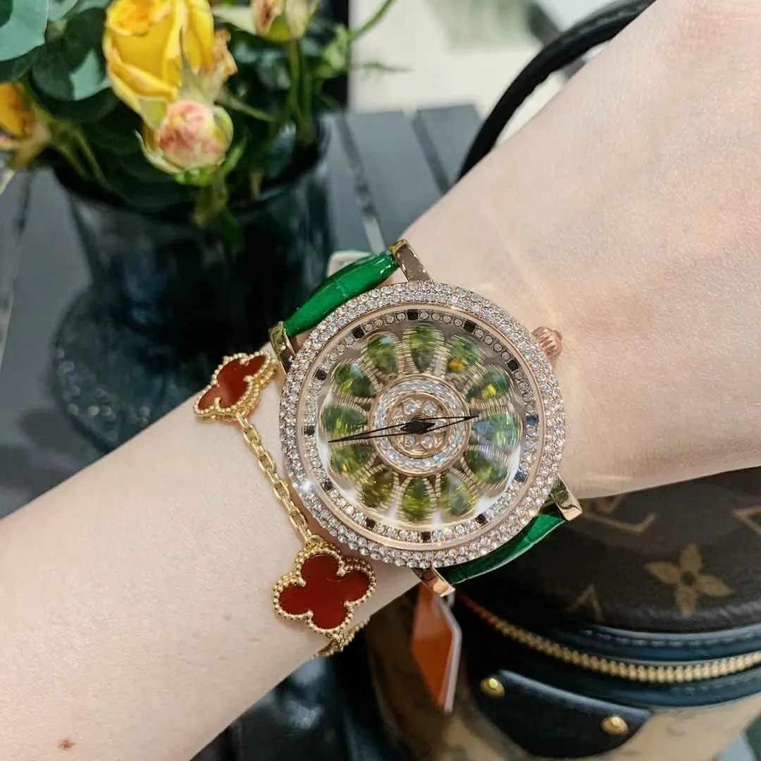 Rotate Dial Diamond Light Luxury Ladies Watches Leather Strap Analog Display Elegant Female Quartz Wristwatch Fashion toolmaking engraving component incidental ceremony Women's Watch 