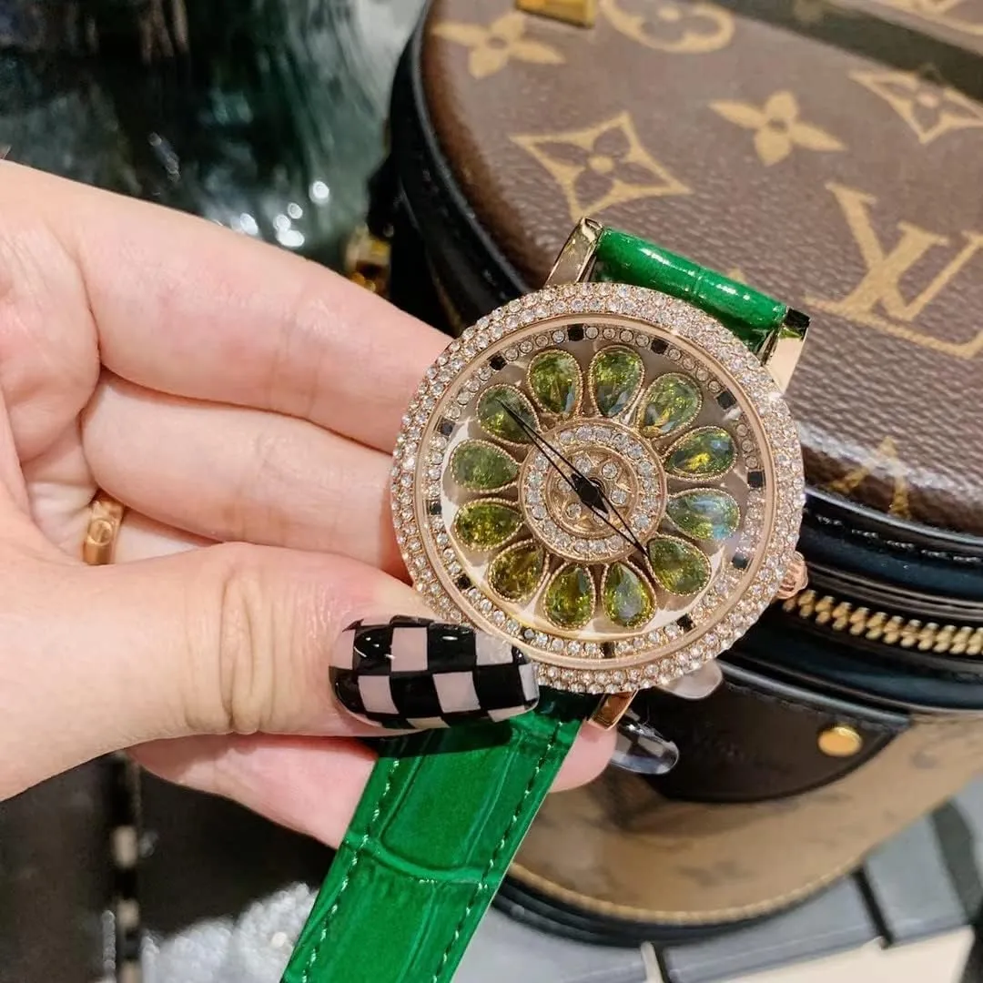 Rotate Dial Diamond Light Luxury Ladies Watches Leather Strap Analog Display Elegant Female Quartz Wristwatch Fashion toolmaking engraving component incidental ceremony Women's Watch 