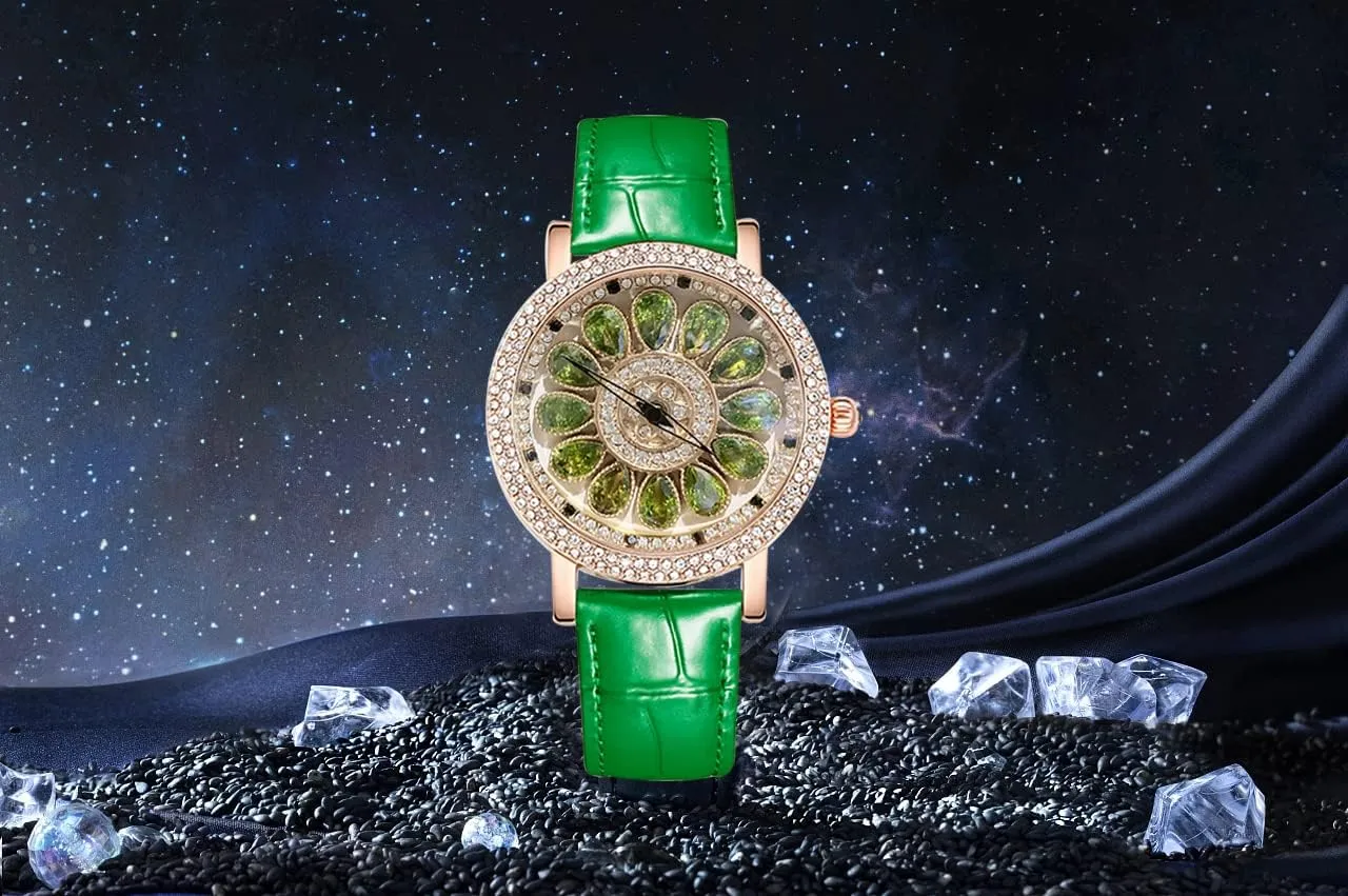 Rotate Dial Diamond Light Luxury Ladies Watches Leather Strap Analog Display Elegant Female Quartz Wristwatch Fashion toolmaking engraving component incidental ceremony Women's Watch 