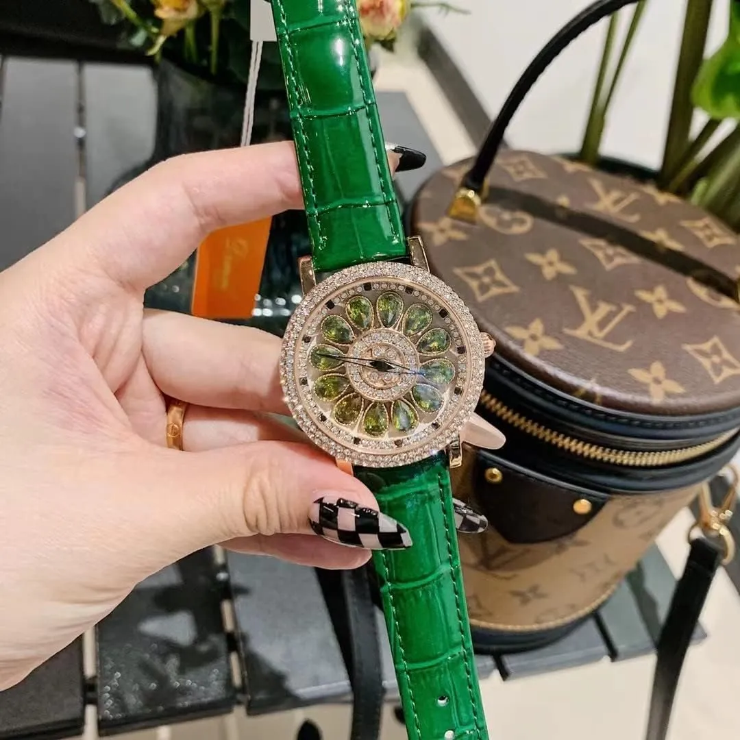Rotate Dial Diamond Light Luxury Ladies Watches Leather Strap Analog Display Elegant Female Quartz Wristwatch Fashion toolmaking engraving component incidental ceremony Women's Watch 