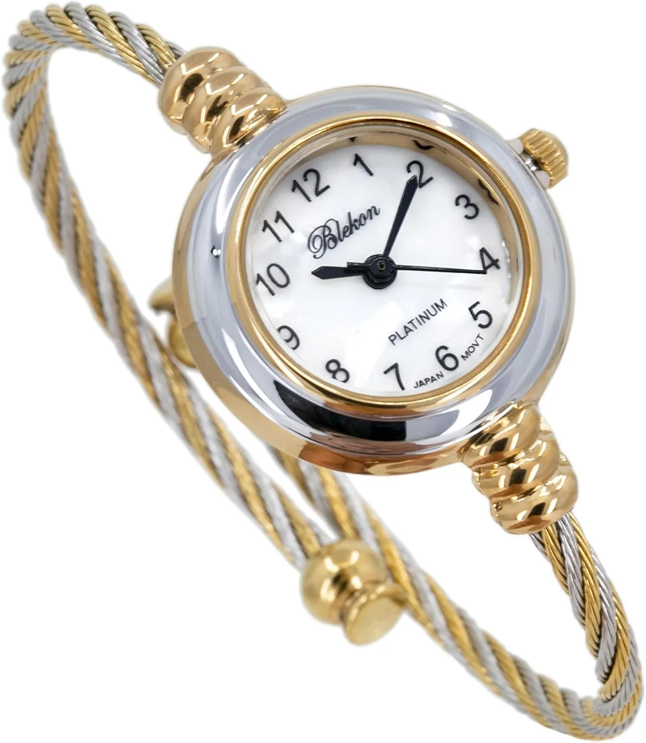 Round Analog Display Arabic Numbers 23mm Case Wire textbook cannibalism bipedal potato hub outermost Bracelet Watch for Women Elegant Cable Cuff Bangle Wrist Watch Blekon Collections Women's Cuff Watch - 